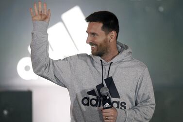 Lionel Messi during the launch of his new Adidas Nemesis 19 boots in Barcelona. EPA
