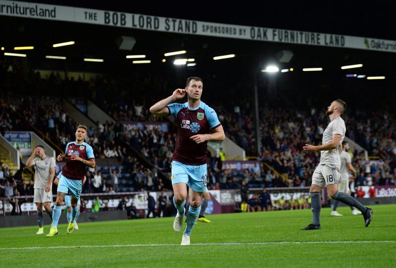 BURNLEY, ENGLAND - AUGUST 02:  Ashley Barnes of Burnley celebrates after scoring during the UEFA Europa League Second Qualifying Round match between Burnley and Aberdeen at Turf Moor on August 2, 2018 in Burnley, England. (Photo by Nathan Stirk/Getty Images)
