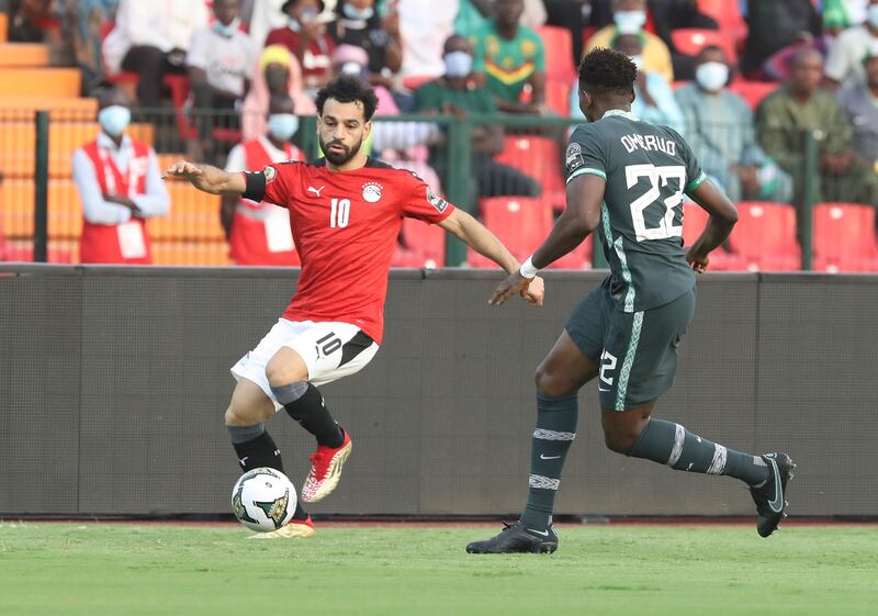 Mohamed Salah on the attack for Egypt during their African Cup of Nations defeat against Nigeria at the Roumde Adjia Stadium in Garoua, Cameroon, on Tuesday, January 11. EPA
