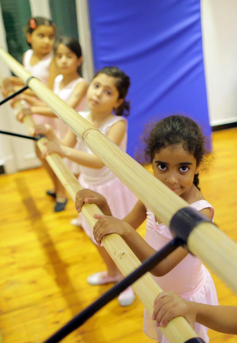 Egyptian students of the Ballet Motion Ballet center attend a class in Cairo. EPA