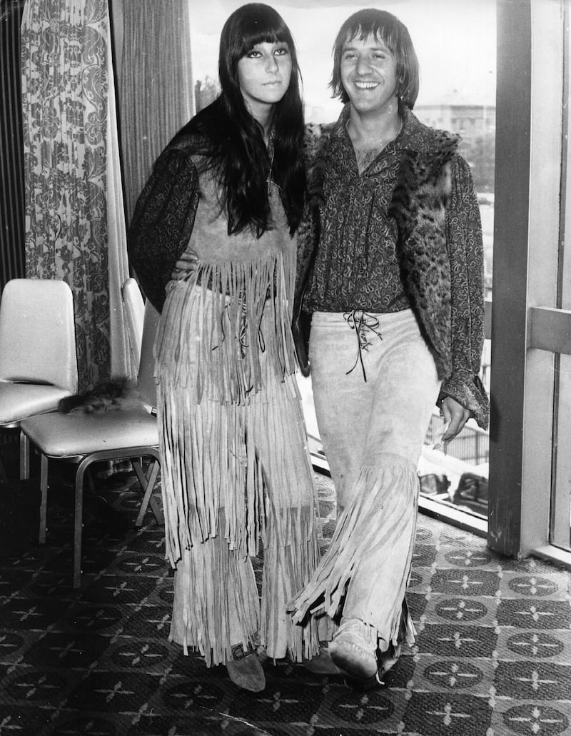 5th August 1965:  American pop singing duo Sonny (Salvatore Bono, 1935 - 1998) and Cher (Cherilyn Sarkasian La Pier), who are in Britain to promote their hit singles with television and radio appearances.  (Photo by Keystone/Getty Images)