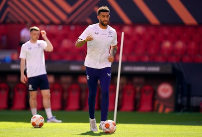 Rangers attacker Kemar Roofe training session in Seville ahead of the Europa League final against Eintracht Frankfurt. PA