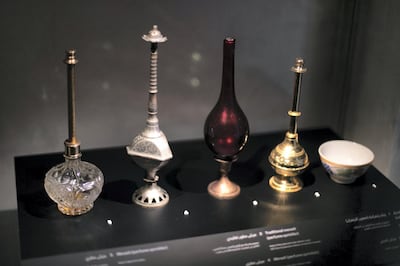 DUBAI, UNITED ARAB EMIRATES - April 4 2019.

Traditional perfume sprinklers (merash) on display at Dubai Culture's Perfume House.

The museum is housed within the former home of Sheikha Shaikha bint Saeed bin Maktoum, who was an avid perfumer. Many of the items inside were part of her personal collection. This includes her perfume application and a 28kg piece of oud she had in her house and which she donated to the museum just a few weeks before she died in 2017, as well as other artefacts from other notable Emiratis, and those sourced from sites such as Saruq Al Hadid, an archaeological site in Dubai.

Inside, the museum uses technology and interactive elements to tell the story of perfume in the UAE. You enter through a courtyard, where you'll find descriptions of all of the most common sources of perfume; you hear via video interviews from first, second and third-generation Emiratis, who talk about their family’s perfuming traditions.

There's also a perfume workshop where you can learn how to mix your own fragrance using an interactive mixing table.

The creek area will consist of 23 museums that will open as part of the Dubai Historical District project, which was first announced by Sheikh Mohammed bin Rashid, Vice President and Ruler of Dubai, in 2015. The project is being developed by Dubai Municipality, Dubai Culture and Dubai Tourism.

The Shindagha neighbourhood is known today for its coral-clad houses, traditional wind towers, and attractions such as the Heritage and Diving Museum, and the Sheikh Saeed Al Maktoum House. This was the residence of the Al Maktoum family until as recently as 1958, and was the home of the Dubai monarch at the time, Sheikh Saeed Al Maktoum, the grandfather of Sheikh Mohammed bin Rashid.

(Photo by Reem Mohammed/The National)

Reporter: 
Section:  NA