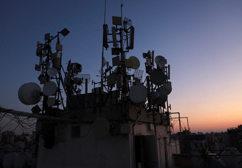 Mobile telecom transmitter relays and antenna, on a rooftop of a building in Beirut, Lebanon. Reuters