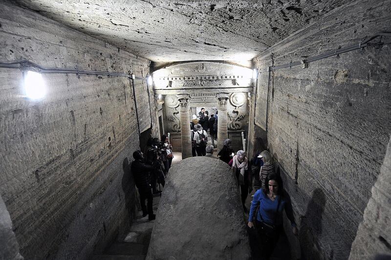 People visit the Kom El Shuqafa catacombs in Alexandria, Egypt after successful rennovation work from rising ground water.  EPA