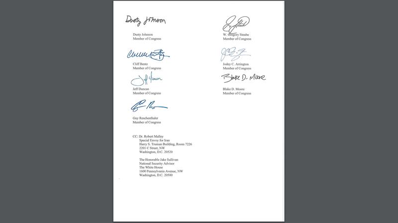A letter signed by 25 Republican members of the US House of Representatives on Iran sanctions. Photo: Screenshot of letter