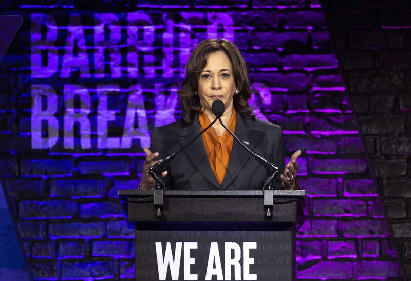 Ms Harris spoke at the 30th anniversary celebration of the pro-choice organisation a day after a published report revealed that the Supreme Court is poised to overturn the 1973 landmark Roe v  Wade case, which created a constitutional right to abortion. Getty Images / AFP
