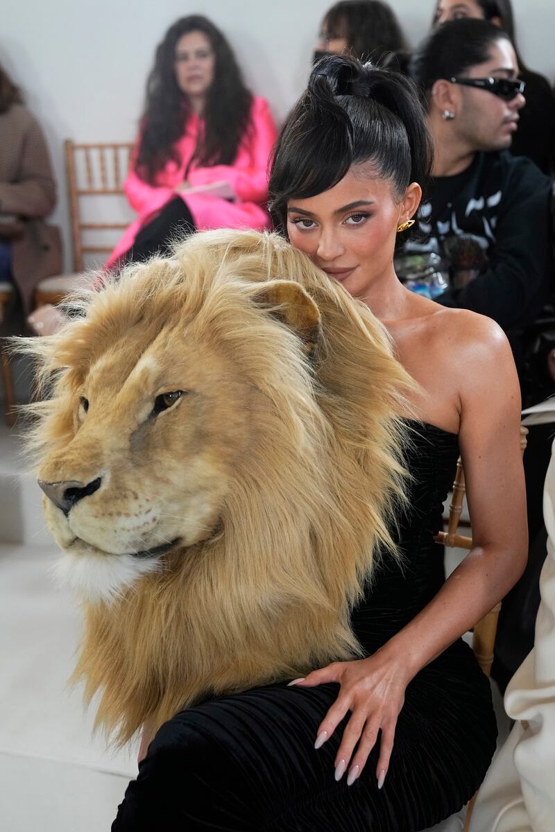 Kylie Jenner attends the Schiaparelli Haute Couture Spring-Summer 2023 collection presented in Paris. AP Photo