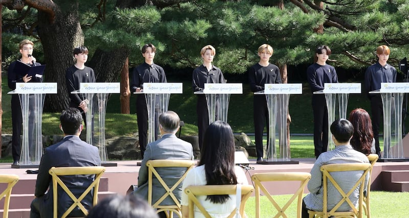BTS attend Youth Day at the Presidential Blue House in Seoul on September 19, 2020. Reuters