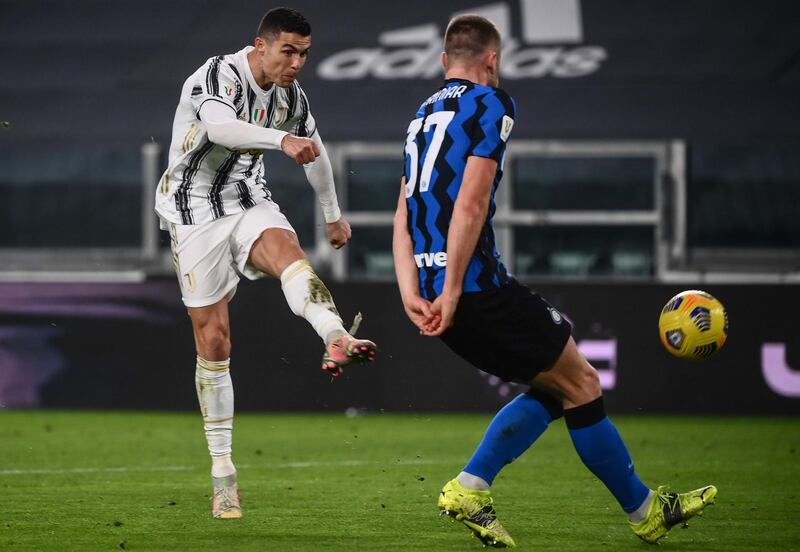 Juve's Cristiano Ronaldo shoots at goal. AFP