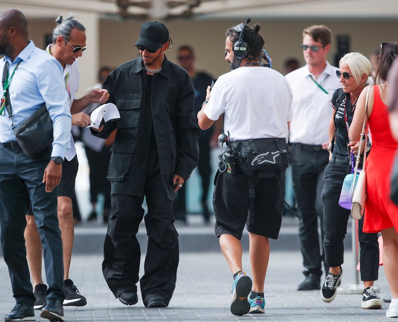 Lewis Hamilton of Red Bull arrives at Yas Marina Circuit on the final day  of the Abu Dhabi Grand Prix 2022. Victor Besa / The National