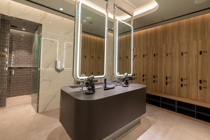 High-end hairdryers and well-lit dressing areas in the changing rooms. 