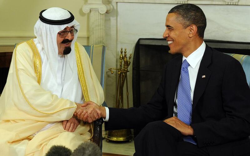 US President Barack Obama, right, and Saudi Arabian King Abdullah bin Abdulaziz in 2010. Roger L Wollenberg / Getty Images