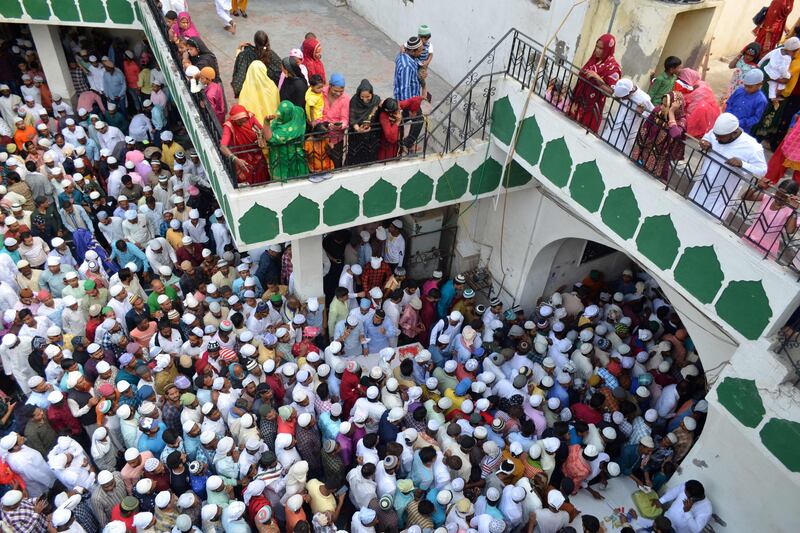Muslim devotees leave after offering Eid Al Adha prayers, the feast of the sacrifice marking the end of the Hajj pilgrimage to Makkah, at a mosque in Amritsar, India. AFP