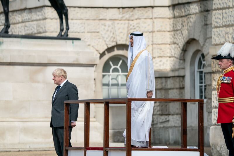 Boris Johnson thanked the UAE for its role in facilitating evacuations from Afghanistan after the Taliban took control of the country. Ministry of Presidential Affairs