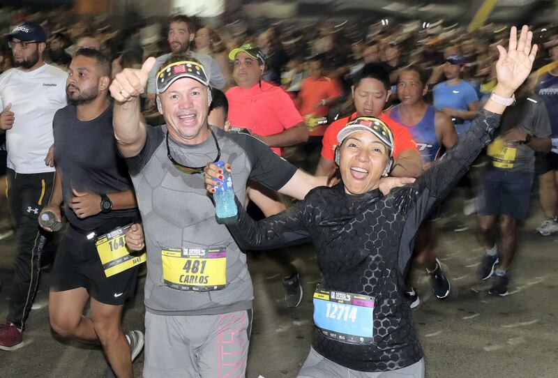 Abu Dhabi, United Arab Emirates - December 06, 2019: The start of the ADNOC Abu Dhabi marathon 2019. Friday, December 6th, 2019. Abu Dhabi. Chris Whiteoak / The National