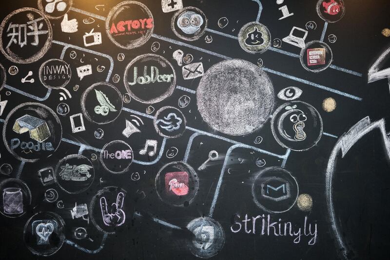 The names of various startup companies in which Sinovation Ventures have invested are displayed on a chalk board at the venture's headquarters in Beijing, China, on Tuesday, Aug. 15, 2017. Sinovation Ventures' latest growing endeavor, an in-house AI Institute, has about 30 full-time employees with plans to grow headcount to about a hundred within the year. Photographer: Giulia Marchi/Bloomberg