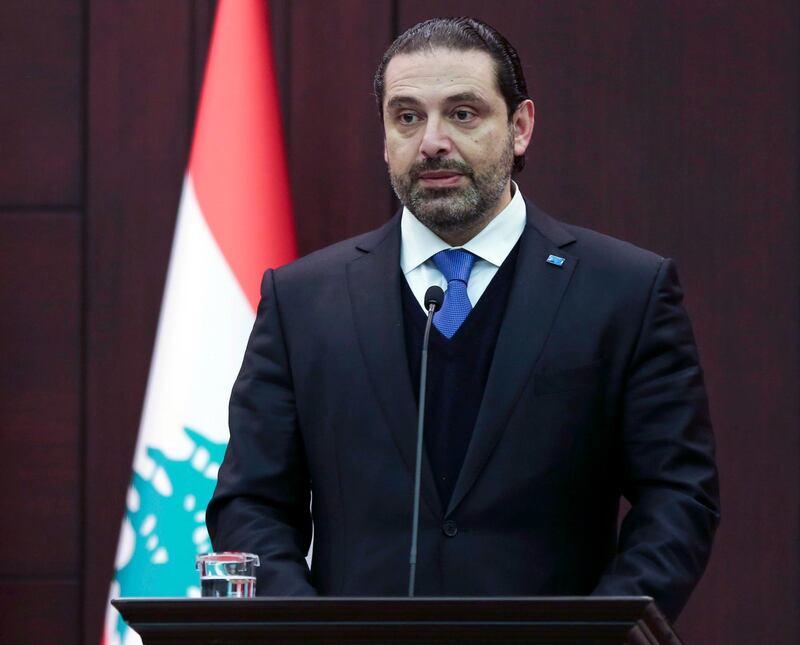 Lebanon's Prime Minister Saad Hariri speaks to the media during a joint news conference with Turkey's Prime Minister Binali Yildirim after talks at the Cankaya Palace in Ankara, Turkey, Wednesday, Jan. 31, 2018. The two diplomats are expected to discuss bilateral relations and Syria.(Pool Photo via AP)