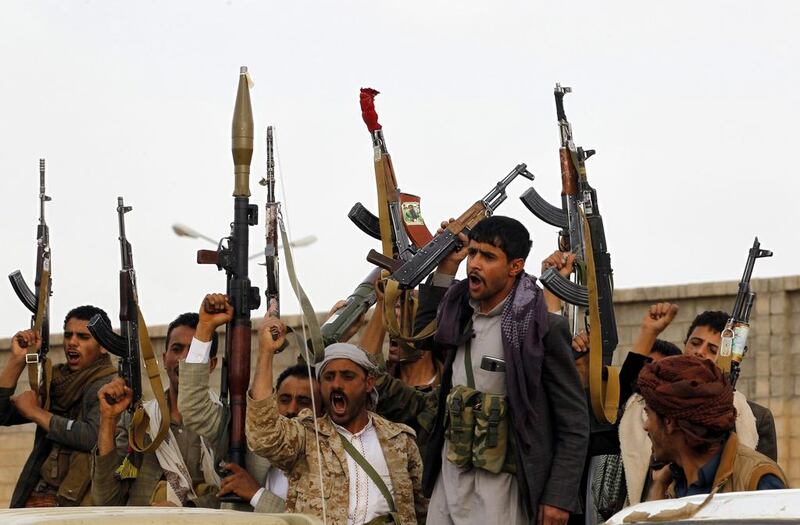 Rebel fighters at a Houthi gathering in the Yemeni capital Sanaa on June 20, 2016. Yahya Arhab / EPA