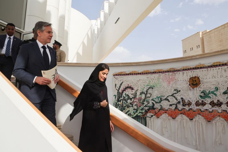 The US Secretary of State during his visit to the Fenaa Alawwal Arts and Cultural Centre. Reuters