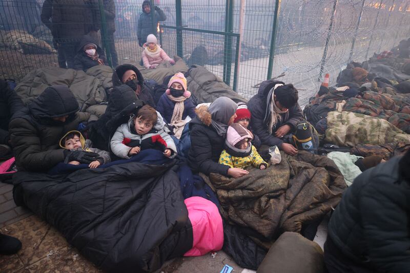 Migrants set up a camp at the Bruzgi border post on the Belarusian-Polish border. As winter sets in, their plight looks set to worsen. AFP