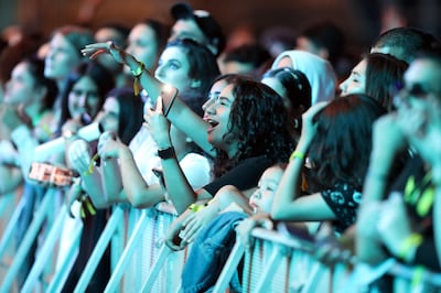 Abu Dhabi, United Arab Emirates - November 28th, 2019: The audience at the Lana Del Rey gig at the F1. Saturday, November 30th, 2019. Du Arena, Abu Dhabi. Chris Whiteoak / The National