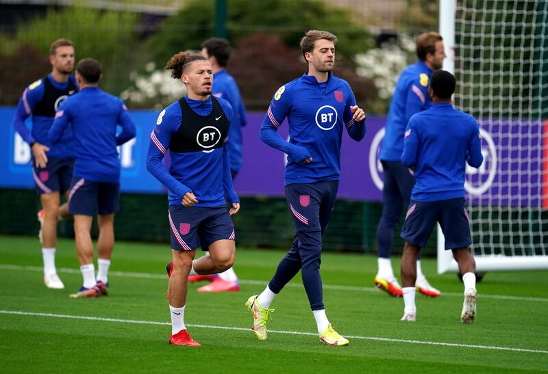 Kalvin Phillips and Patrick Bamford train for England's World Cup qualifier against Andorra.