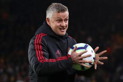 ***BESTPIX*** WOLVERHAMPTON, ENGLAND - APRIL 02:  Ole Gunnar Solskjaer, Manager of Manchester United is seen with a match ball prior to the Premier League match between Wolverhampton Wanderers and Manchester United at Molineux on April 02, 2019 in Wolverhampton, United Kingdom. (Photo by Catherine Ivill/Getty Images)