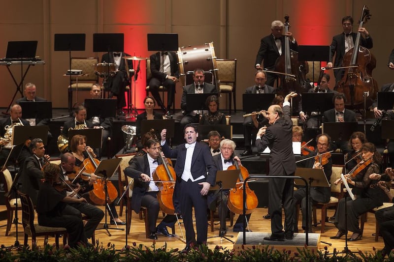 Juan Diego Flórez performs with the Budapest Festival Orchestra, conducted by Gábor Takács-Nagy, at Emirates Palace as part of the Abu Dhabi Festival. Mona Al Marzooqi / The National 

