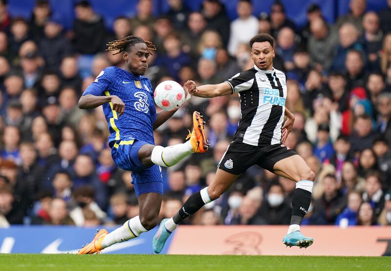 Chelsea defender Trevoh Chalobah and Newcastle United winger Jacob Murphy battle for the ball. PA