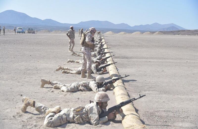 Yemeni recruits during an exercise.