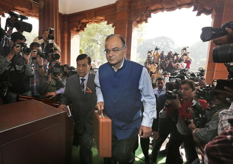 Indian finance minister Arun Jaitley arrives at Parliament House to present the 2015-16 budget in New Delhi, India, on February 28, 2015. Manish Swarup/AP Photo
