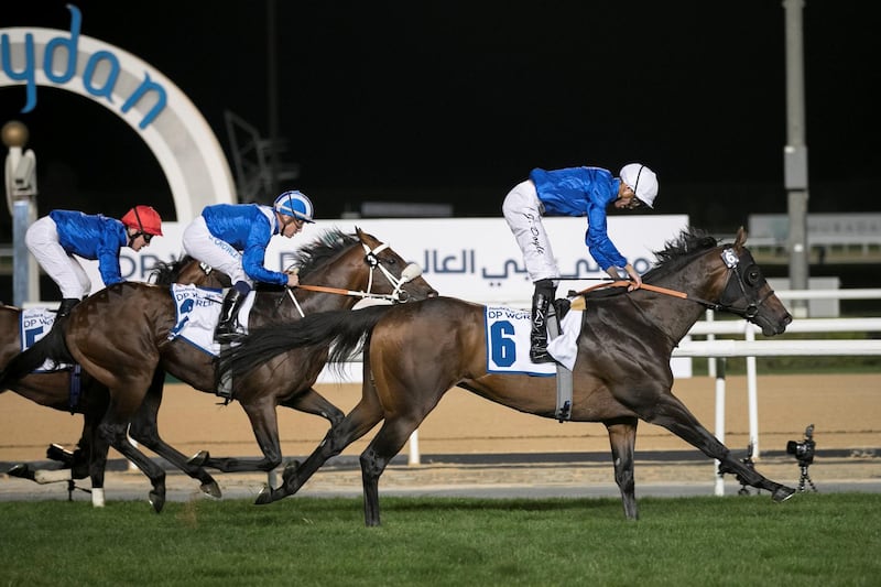 DUBAI, UNITED ARAB EMIRATES - Feb 2, 2018.

Jockey James Doyle on Jungle Cat wins Al Fahidi Fort Race at Dubai World Cup Carnival.

Benbatl is owned by Godolphin and trained by C. Appleby.

(Photo by Reem Mohammed/The National)

Reporter: Amith Passela
Section: SP