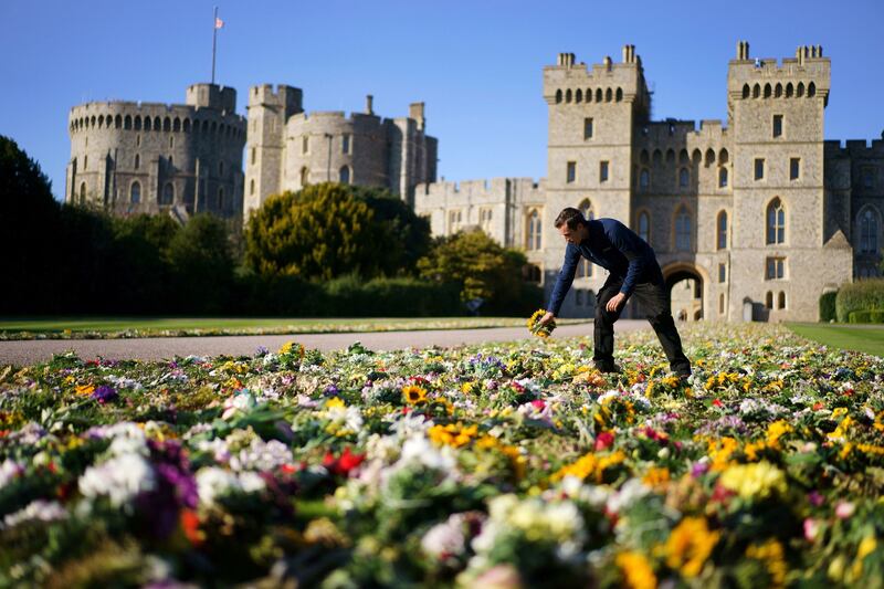 Floral tributes laid by members of the public outside Windsor Castle. AP