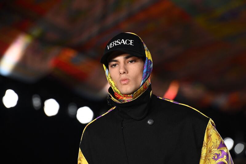 A model walks the runway at Versace's spring/summer 2022 presentation in Milan. AFP