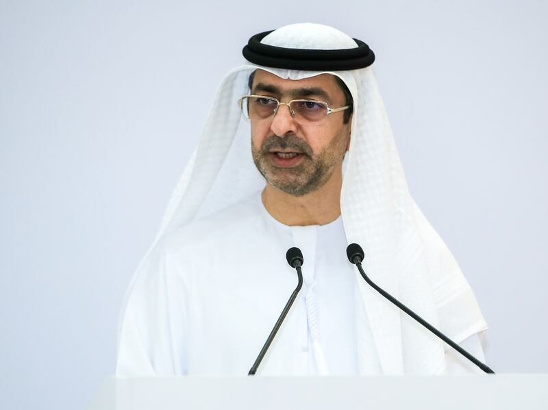 Younis Haji Al Khoori, undersecretary in the Ministry of Finance, speaks during a press conference on corporate tax rules for free zones. Victor Besa / The National