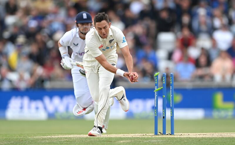 Trent Boult runs out England's Alex Lees. Getty