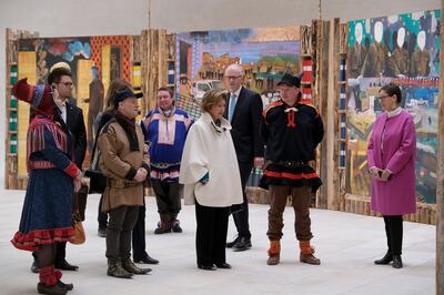 Queen Sonja of Norway opens the Sami Pavilion in the Nordic pavilion at the Venice Biennale. Getty Images