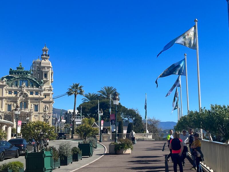 Flags fly five-meters-high along the corniche behind the Monte-Carlo Casino. Maghie Ghali for The National