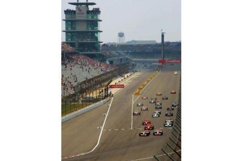 Lewis Hamilton leads the pack at the Grand Prix at the Indianapolis Motor Speedway.