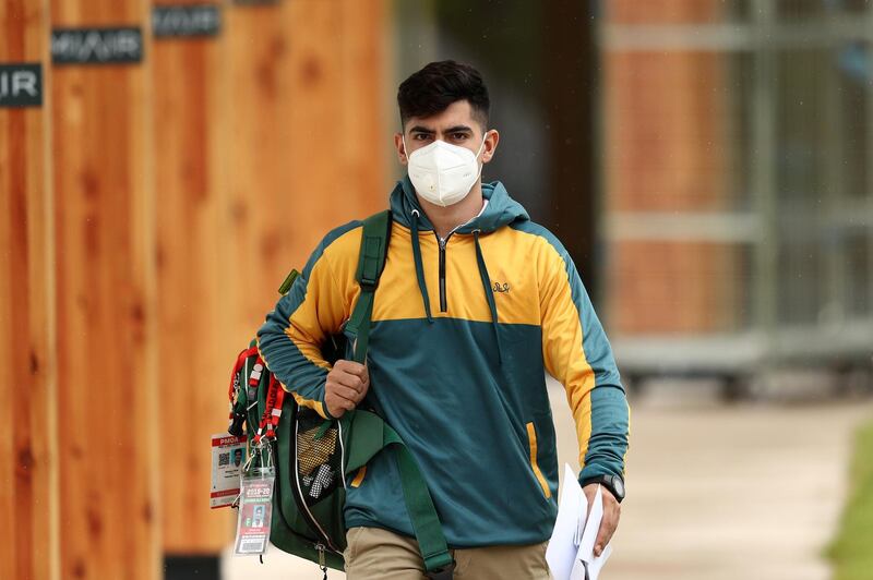 Star fast bowler Naseem Shah at Manchester Airport on June 28 for the tour of England. Getty. Getty