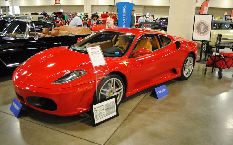A Ferrari F430 owned by US president Donald J Trump in 2007 is exhibited by Autcions America in Fort Lauderdale, Florida. Leila Macor / AFP