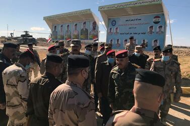 Deputy commander of Iraq's Joint Operations Command, Lieutenant-General Abdul Amir Al Shammari meets Iraqi troops at Al Qaim, Iraq January 18, 2021. Reuters 