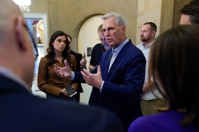 US House Speaker Kevin McCarthy addresses reporters after speaking to President Joe Biden about the debt ceiling. AP