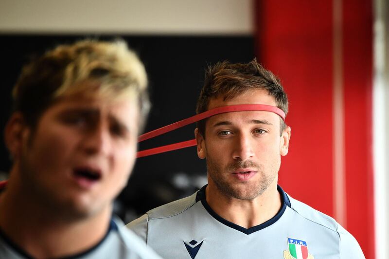 Italy's Tommaso Benvenuti, right, during training session in Toyota City.  AFP