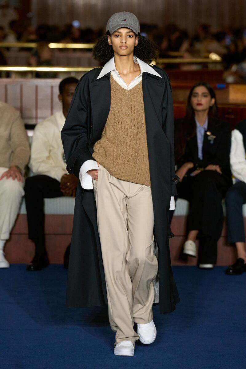 Chinos, a rugby shirt and an oversized duster coat at Tommy Hilfiger. Photo: Tommy Hilfiger