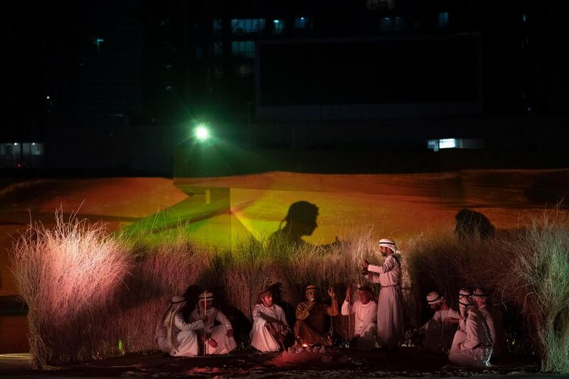 ABU DHABI, UNITED ARAB EMIRATES - December 05, 2018: Performers participate in a show during the opening of Qasr Al Hosn. 

( Hamad Al Kaabi / Crown Prince Court - Abu Dhabi )
---