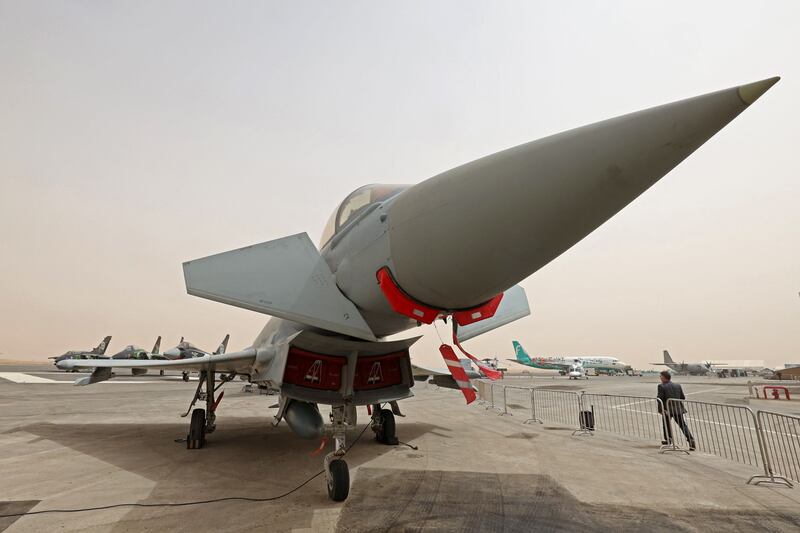 Saudi fighter jets are displayed during Saudi Arabia’s first World Defense Show, north of the capital Riyadh.   AFP