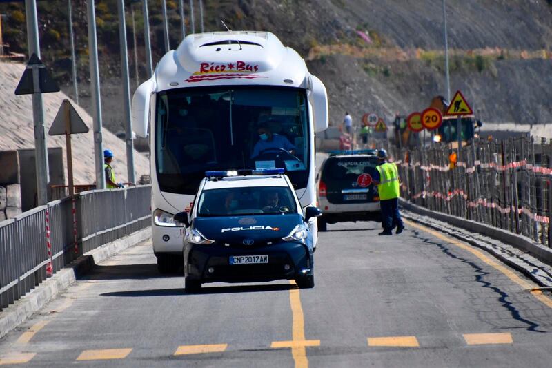 Moroccan citizens wait for repatriation in buses after being stranded in Spain due to the coronavirus pandemic in the Spanish enclave of Ceuta, Spain. AP