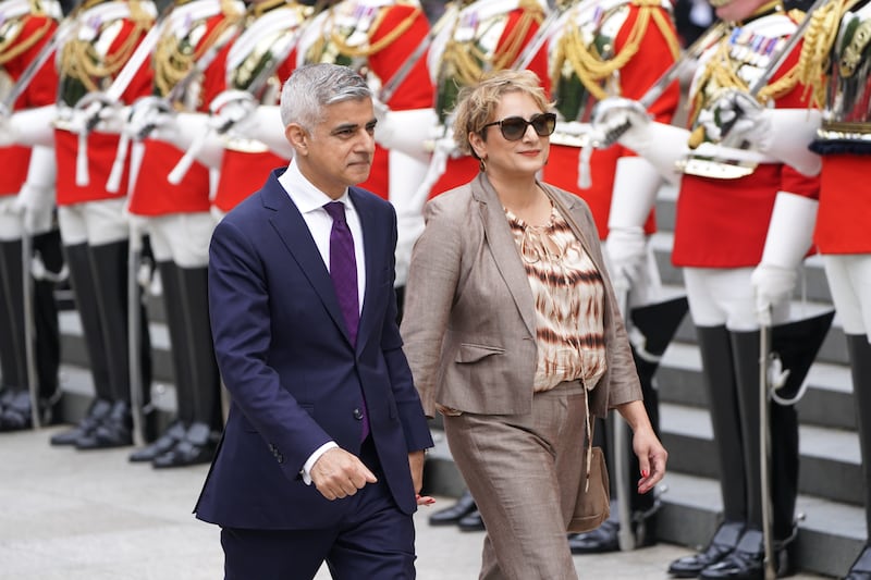 Mayor of London Sadiq Khan and his wife Saadiya arrive for the service of thanksgiving. PA Photo